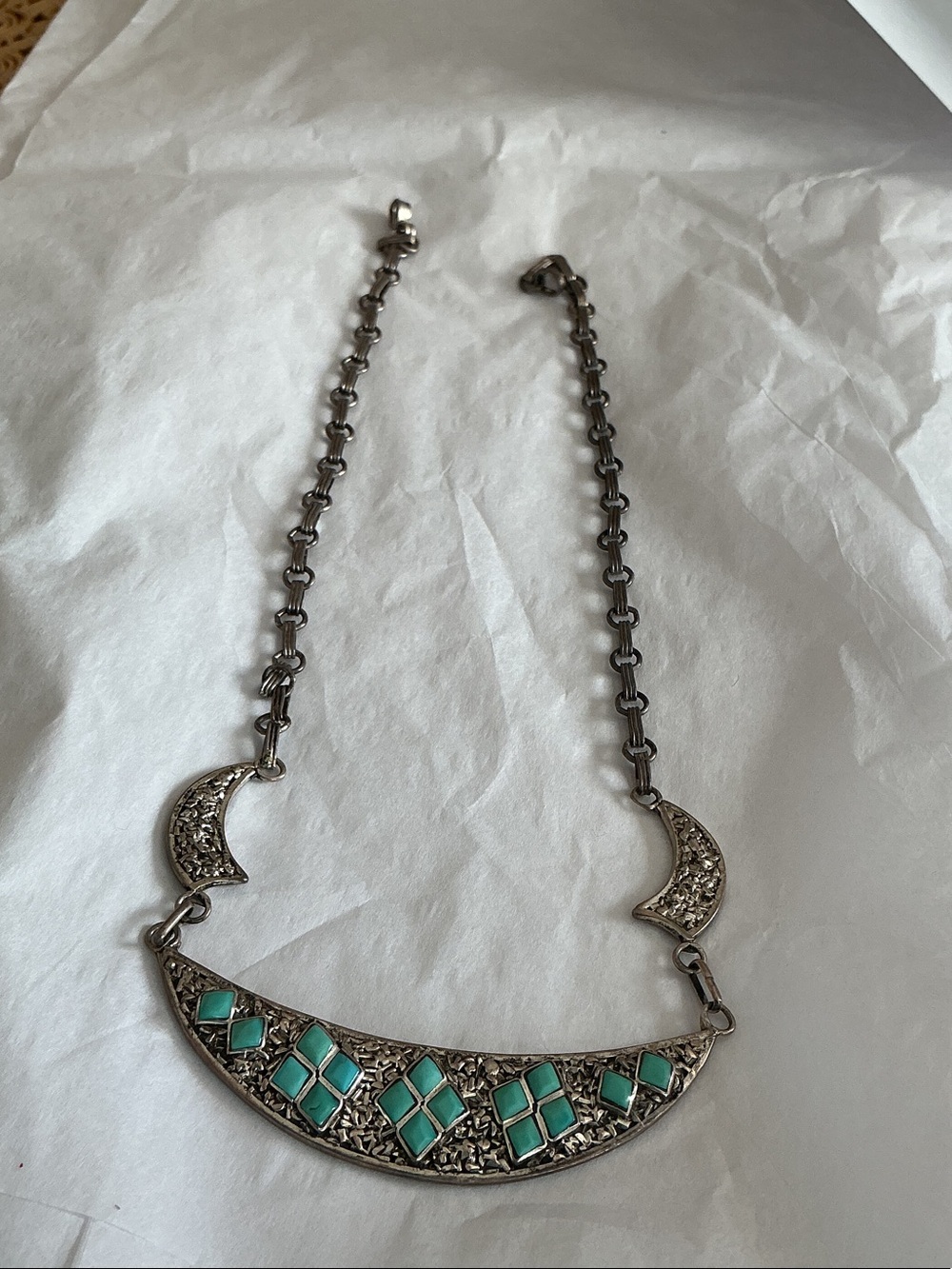 Silver Crescent Necklace with Turquoise Inlay - Women's Jewelry